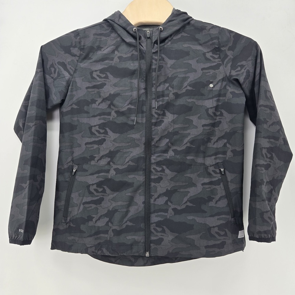 Vuori Outdoor Trainer Shell Jacket Mens M Black Camo Hoodie Full Zip Lightweight